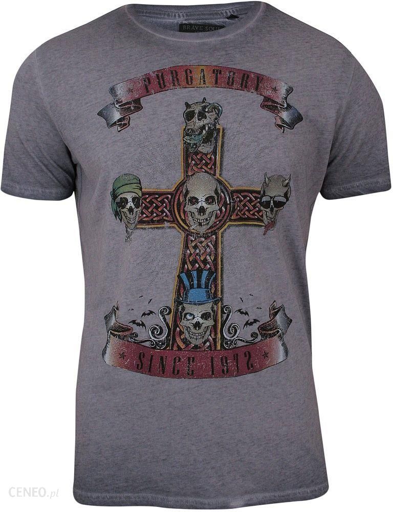 Ciemnoliliowa Męska Koszulka (T-shirt) - Brave Soul - Trupie Czaszki na Krzyżu TSBRSSS18CROSSlilac