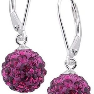 Valerio.Pl Eleganckie wiszące kolczyki kuleczki Swarovski fuksja 10mm shamballa srebro 925 (CRH0008D10)